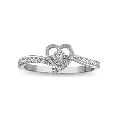 LoveSong 1/10 CTW Natural Diamond Promise Heart Ring in Rhodium Plated Sterling Silver