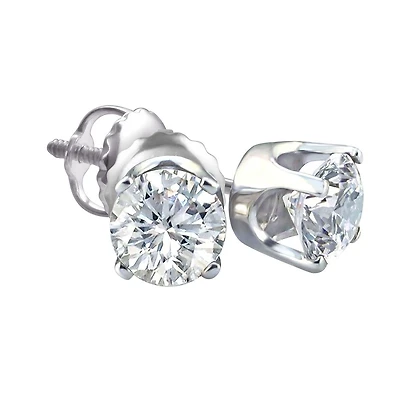 Premiere 1 CTW Natural Diamond Solitaire Stud Earrings in 14KT White Gold