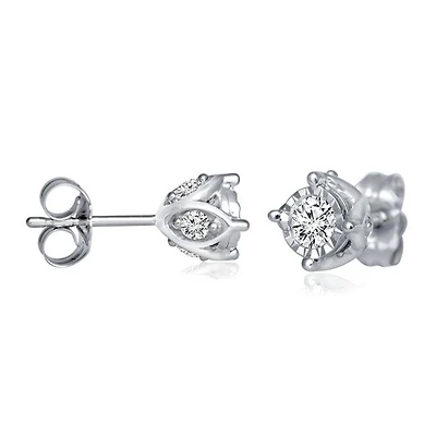 1/2 CTW Natural Diamond Solitaire Illusion Set Stud Earrings in 10KT White Gold