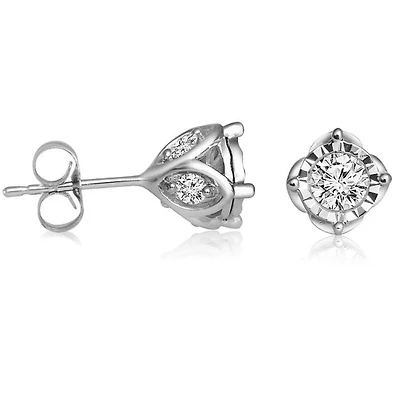 1 CTW Natural Diamond Solitaire Illusion Set Stud Earrings in 10KT White Gold