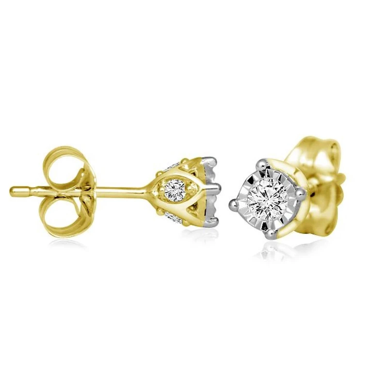 1/4 CTW Natural Diamond Solitaire Illusion Set Stud Earrings in 10KT Yellow Gold