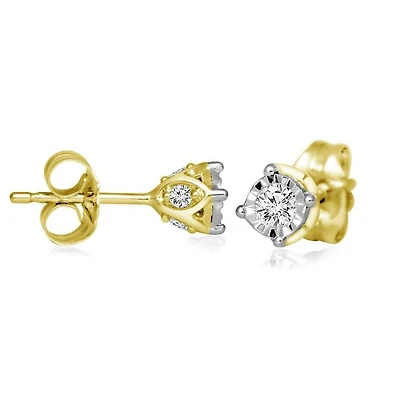 1/4 CTW Natural Diamond Solitaire Illusion Set Stud Earrings in 10KT Yellow Gold