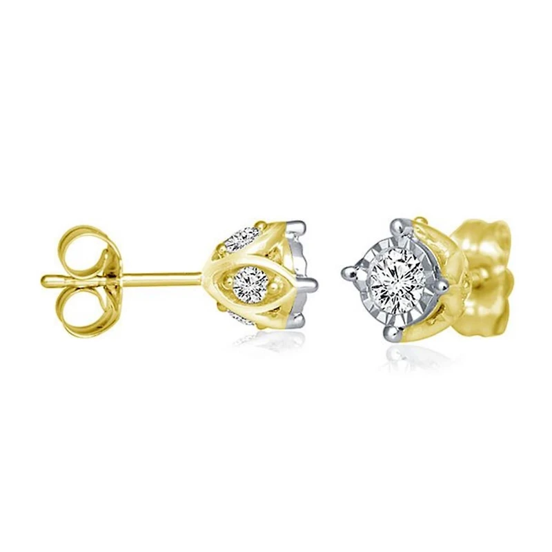1/2 CTW Natural Diamond Solitaire Illusion Set Stud Earrings in 10KT Yellow Gold