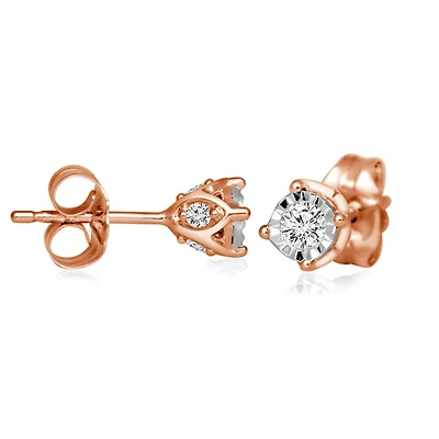 1/4 CTW Natural Diamond Solitaire Illusion Set Stud Earrings in 10KT Rose Gold