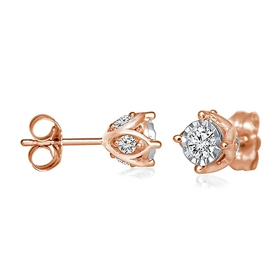 1/2 CTW Natural Diamond Solitaire Illusion Set Stud Earrings in 10KT Rose Gold