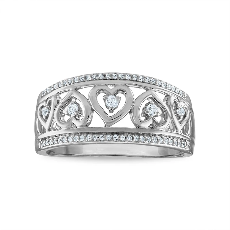 1/6 CTW Natural Diamond Heart Ring in Rhodium Plated Sterling Silver