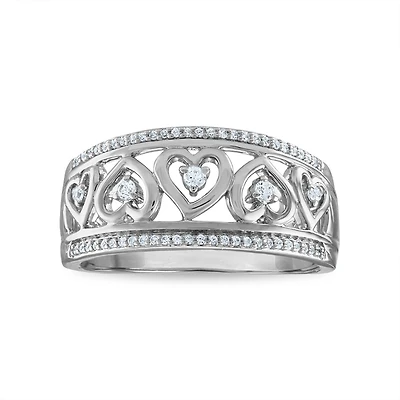 1/6 CTW Natural Diamond Heart Ring in Rhodium Plated Sterling Silver