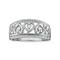 1/6 CTW Natural Diamond Heart Ring in Rhodium Plated Sterling Silver