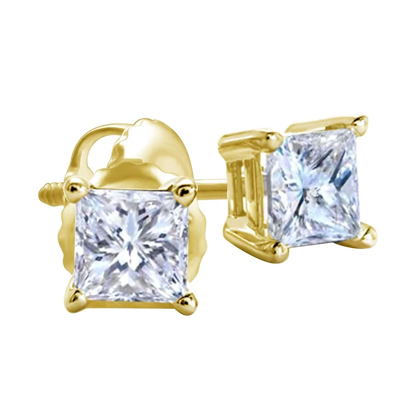 Royale 3/4 CTW Natural Diamond Solitaire Stud Earrings in 14KT Yellow Gold