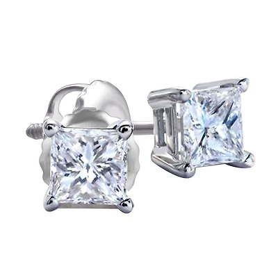 Royale 2 CTW Natural Diamond Solitaire Stud Earrings in 14KT White Gold