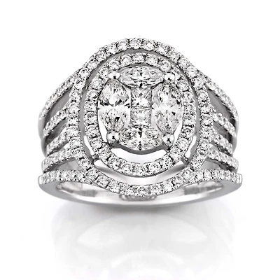 2 CTW Natural Diamond Cluster Engagement Ring in 14KT White Gold