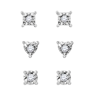 1/4 CTW Natural Diamond 3-Pair Stud Earrings in Sterling Silver