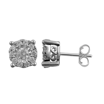 1/2 CTW Natural Diamond Cluster Stud Earrings in 10KT White Gold