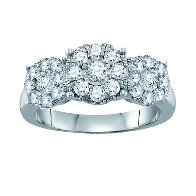 1 CTW Natural Diamond Three Stone Anniversary Ring in 10KT White Gold