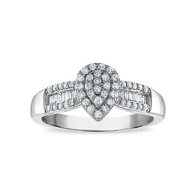 1/3 CTW Natural Diamond Fashion Pear Shape Ring in 10KT White Gold