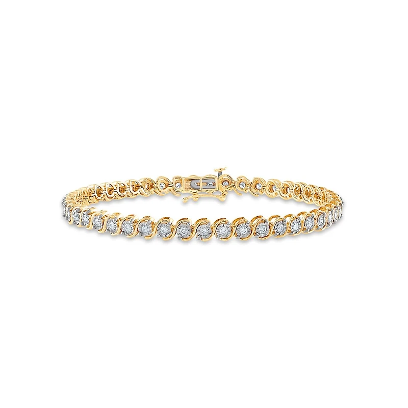 1 CTW Natural Diamond 7-inch Tennis "S" Bracelet in 10KT Yellow Gold