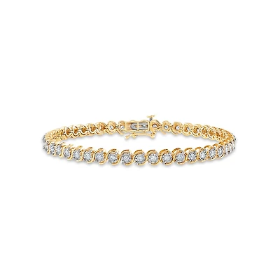 1 CTW Natural Diamond 7-inch Tennis "S" Bracelet in 10KT Yellow Gold