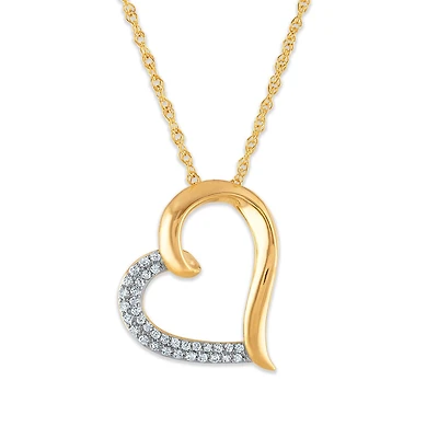 1/5 CTW Natural Diamond Heart 18-inch Pendant in 10KT Yellow Gold