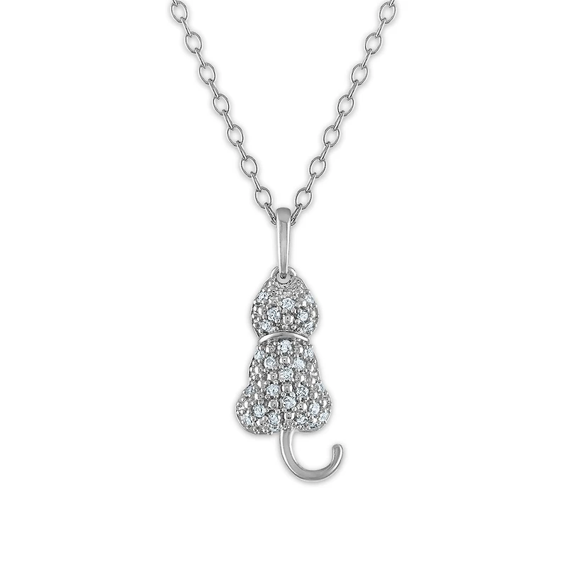 1/10 CTW Natural Diamond 18-inch Cat Pendant in Sterling Silver