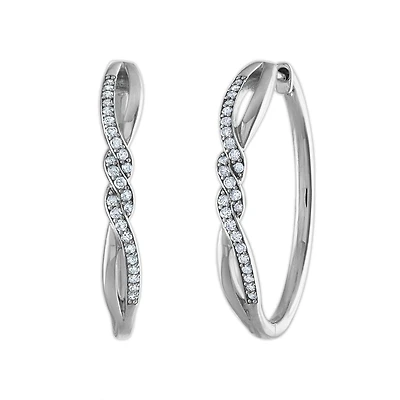 1/4 CTW Natural Diamond Twist Hoop Earrings in Sterling Silver