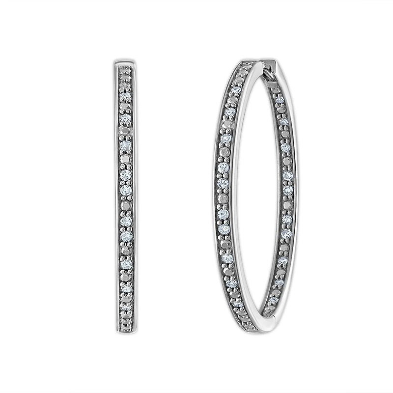 1/4 CTW Natural Diamond In & Out Hoop Earrings in Sterling Silver
