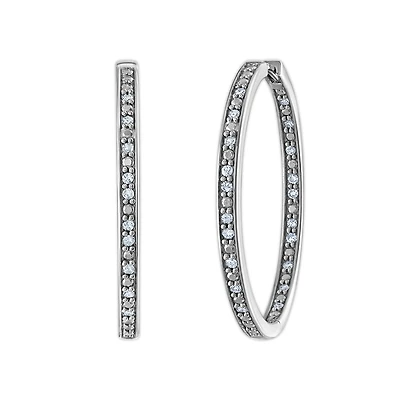 1/4 CTW Natural Diamond In & Out Hoop Earrings in Sterling Silver
