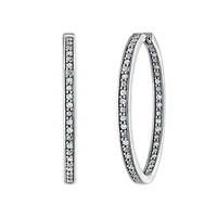 1/4 CTW Natural Diamond In & Out Hoop Earrings in Sterling Silver