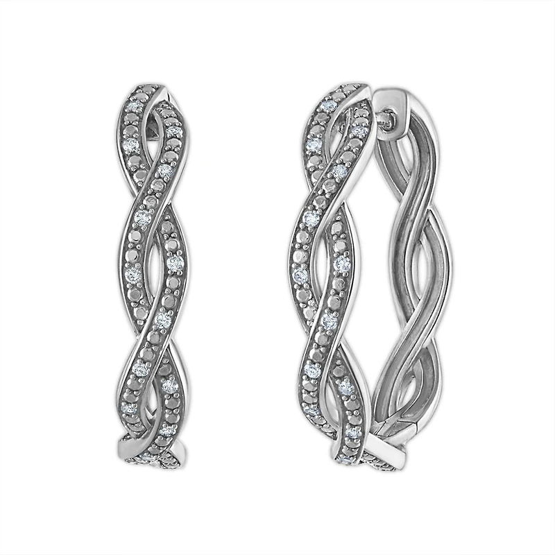 1/4 CTW Natural Diamond Twist Hoop Earrings in Sterling Silver