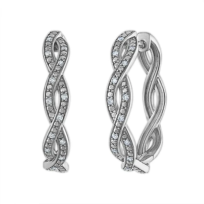 1/4 CTW Natural Diamond Twist Hoop Earrings in Sterling Silver