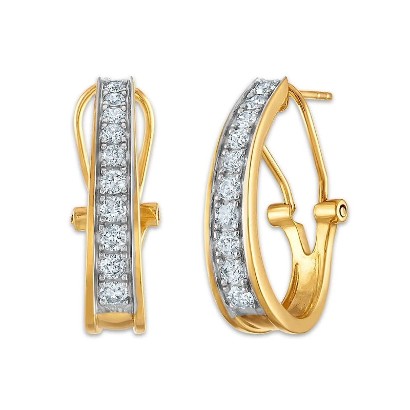 1 CTW Natural Diamond Hoop Earrings in 10KT Yellow Gold