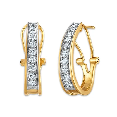 1 CTW Natural Diamond Hoop Earrings in 10KT Yellow Gold