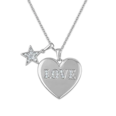 1/5 CTW Natural Diamond Heart 18-inch Pendant in Rhodium Plated Sterling Silver