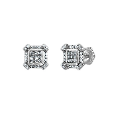 1/6 CTW Natural Diamond Stud Earrings in Rhodium Plated Sterling Silver