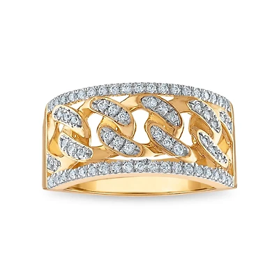 1/2 CTW Natural Diamond Cuban Link Ring in 10KT Yellow Gold