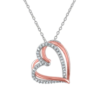 1/4 CTW Natural Diamond Heart 18-inch Pendant in Two-Tone Sterling Silver