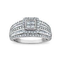 1 CTW Natural Diamond Halo Engagement Ring in 10KT White Gold