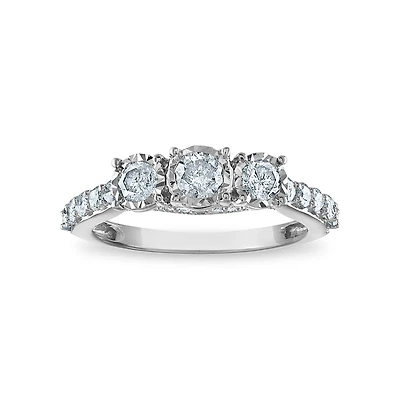 1 CTW Natural Diamond Anniversary Three Stone Ring in 14KT White Gold