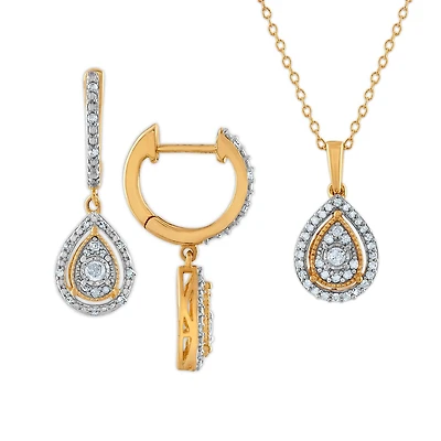 1/2 CTW Natural Diamond Pendant and Earrings Set in Gold Plated Sterling Silver