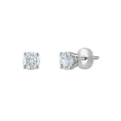 Signature Certificate EcoLove 3/4 CTW Round Lab Grown Diamond Solitaire Stud Earrings in 14KT White Gold