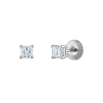Signature Certificate EcoLove 1/2 CTW Princess Cut Lab Grown Diamond Solitaire Stud Earrings in 14KT White Gold