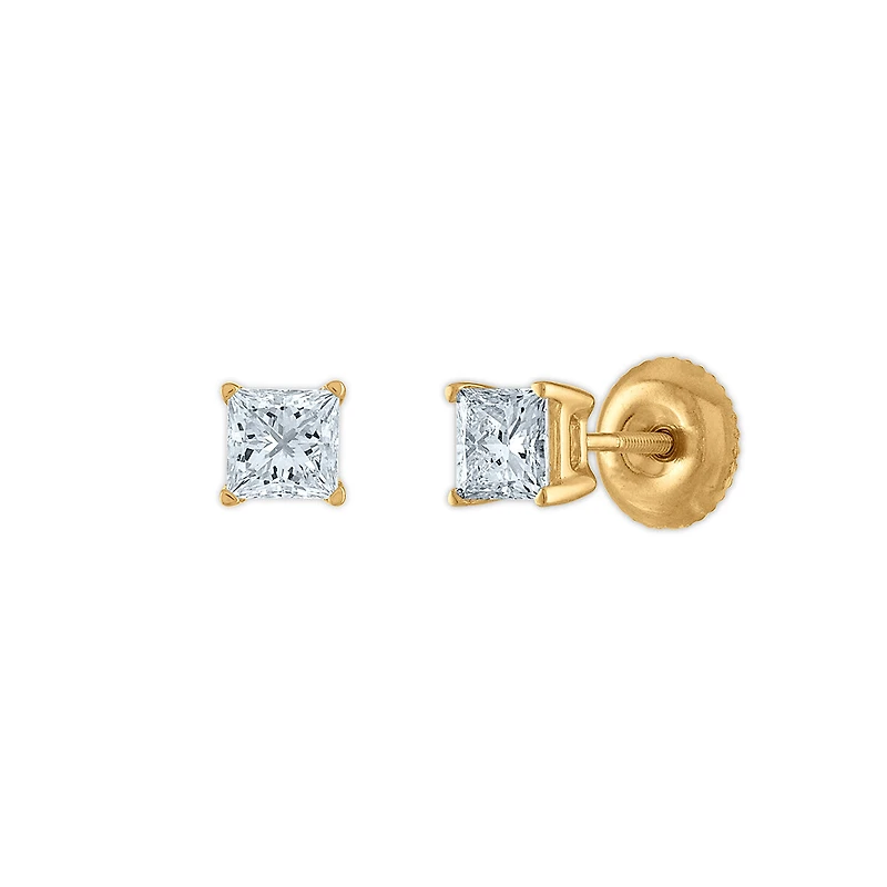 Signature Certificate EcoLove 3/4 CTW Princess Cut Lab Grown Diamond Solitaire Stud Earrings in 14KT Yellow Gold