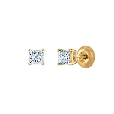 Signature Certificate EcoLove 3/4 CTW Princess Cut Lab Grown Diamond Solitaire Stud Earrings in 14KT Yellow Gold