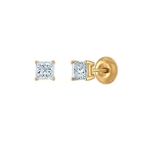 Signature Certificate EcoLove 3/4 CTW Princess Cut Lab Grown Diamond Solitaire Stud Earrings in 14KT Yellow Gold