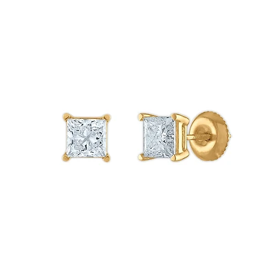 Signature Certificate EcoLove 1 1/2 CTW Princess Cut Lab Grown Diamond Solitaire Stud Earrings in 14KT Yellow Gold