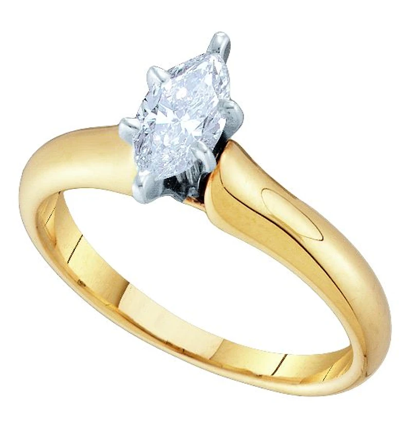 Signature Certificate 1/2 CTW Marquise Natural Diamond Solitaire Engagement Ring in 14KT Yellow Gold