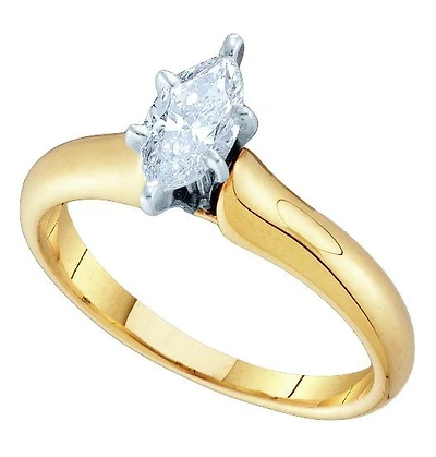 Signature Certificate 1 CTW Marquise Natural Diamond Solitaire Engagement Ring in 14KT Yellow Gold