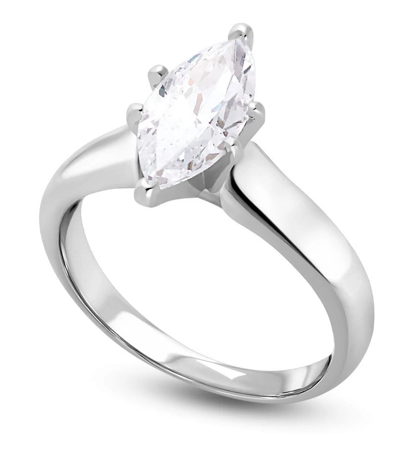 Signature Certificate 1 CTW Marquise Natural Diamond Solitaire Engagement Ring in 14KT White Gold