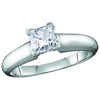 Signature Certificate 1 CTW Princess Cut Natural Diamond Solitaire Engagement Ring in 14KT White Gold