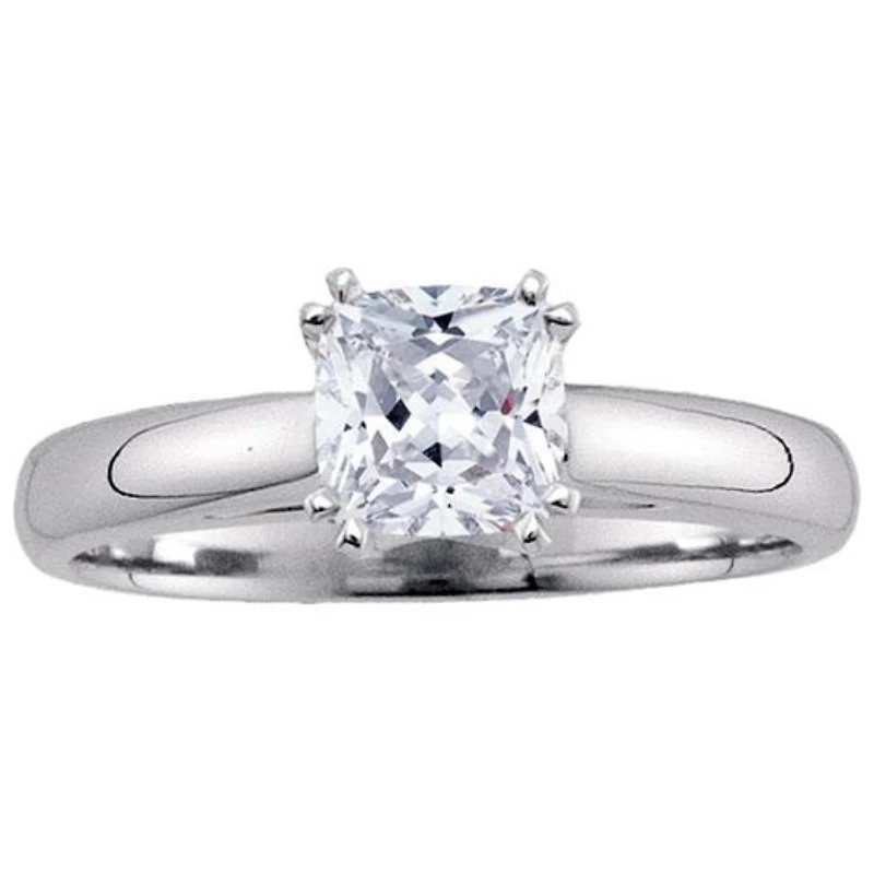 Signature Certificate 1 CTW Cushion Natural Diamond Solitaire Engagement Ring in 14KT White Gold