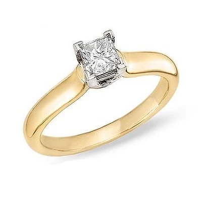 Signature Certificate 1 CTW Princess Cut Natural Diamond Solitaire Engagement Ring in 14KT Yellow Gold